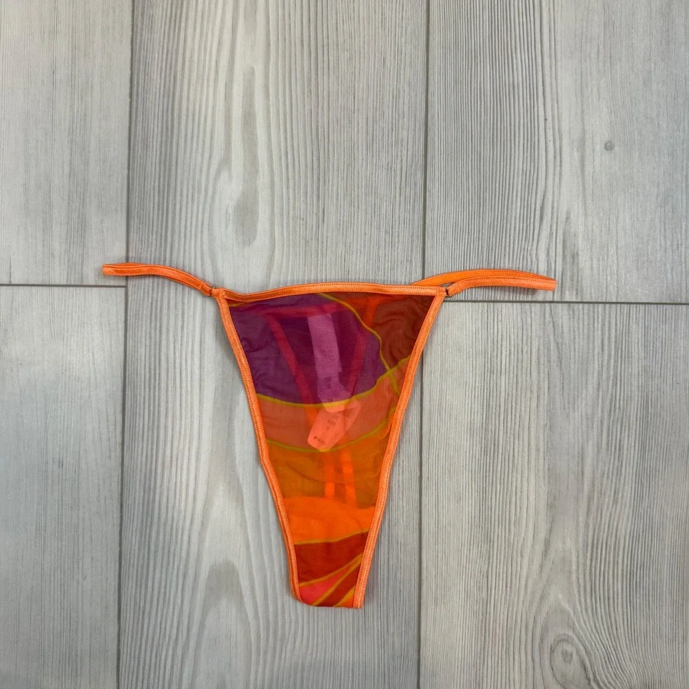 Vintage Victoria's Secret Orange Purple Mesh V-String Thong‎ Panty Y2K NWT Small